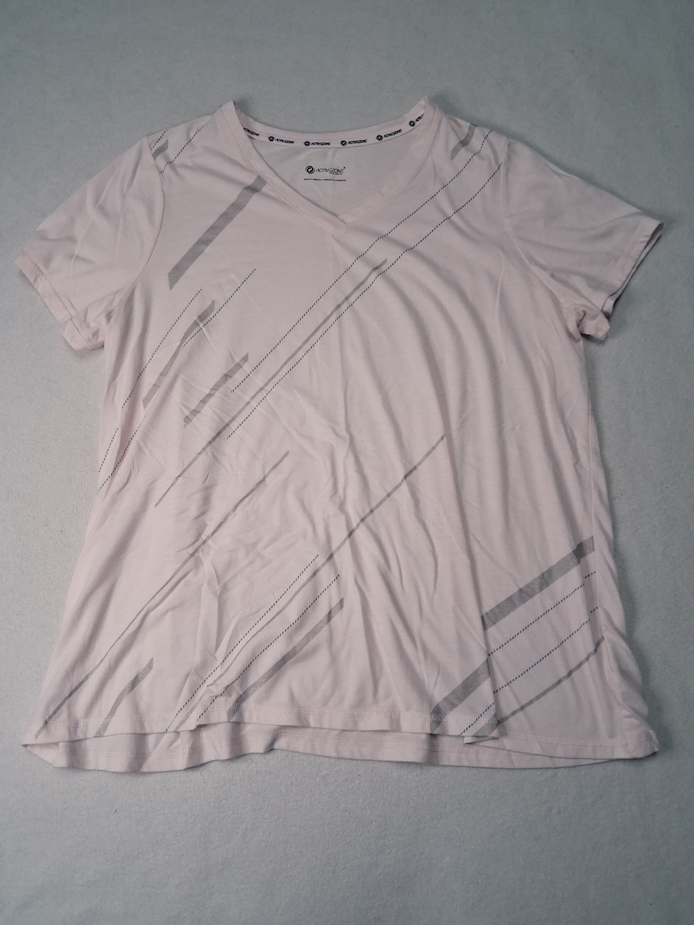 4/20$ Women's Light Pink V-Neck Performance Tee with Diagonal Print